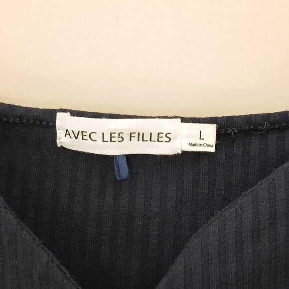 Avec Les Filles Prairie Rib Knit Stretch Dress Navy Blue Size Large - Picture 5 of 8